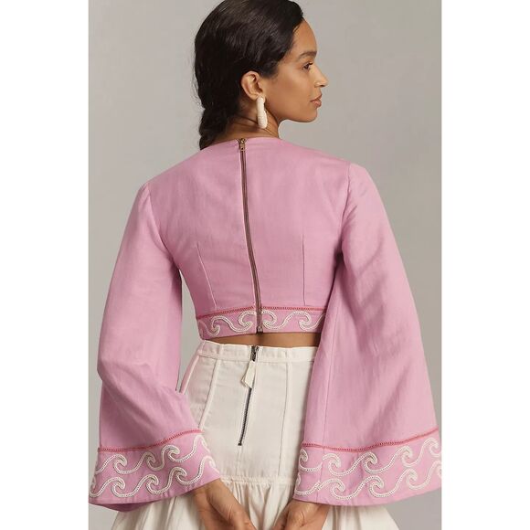 Significant Other Nara Linen Crop Top- Taffy Pink Embroidered detail Size 4 NWT - Picture 4 of 7